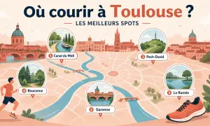 Carte des meilleurs spots pour courir à Toulouse : Canal du Midi, Garonne, Pech-David, Bouconne, La Ramée.