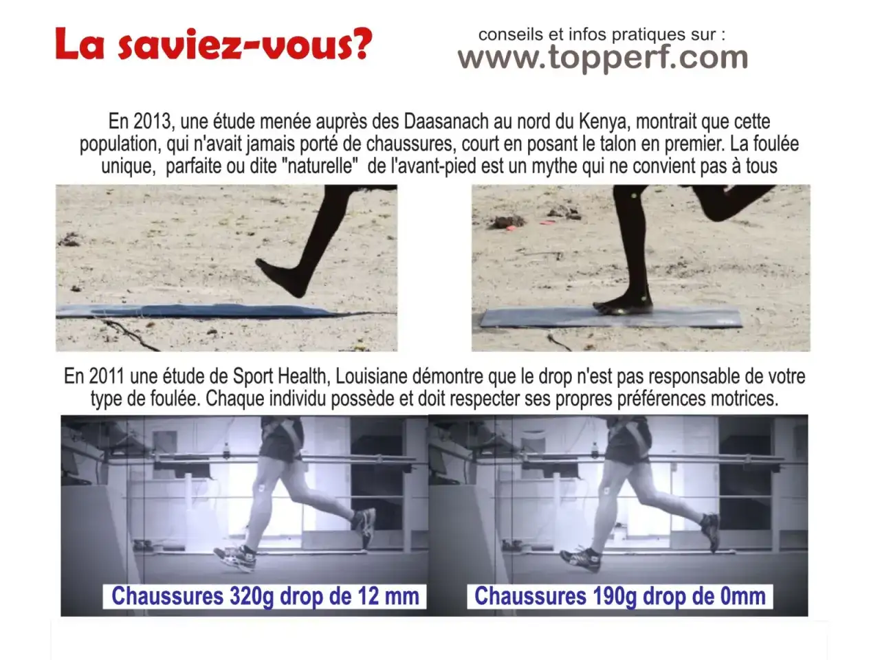 Étude sur le drop chaussure running : une foulée naturelle n'est pas toujours idéale. Le drop n'est pas responsable de votre type de foulée.