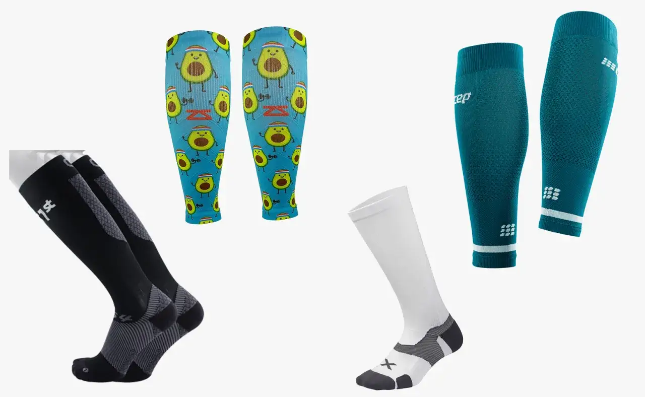 Manchons de compression mollet : &agrave; quoi &ccedil;a sert ? Des mod&egrave;les fantaisie avocats, noirs, blancs et bleus pour le sport et la r&eacute;cup&eacute;ration.